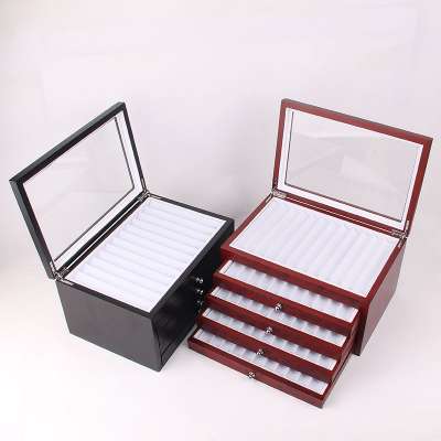 Handmade lacquer wooden pen box for adult pen holder with glasses window top