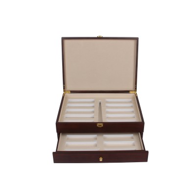 Bulk stock ! Harwoo high-end wooden drawer style double tiers 16 slots storage box for tube bottles gift display in stock