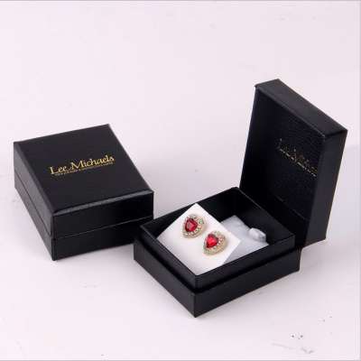 Black litchi texture earring box flip flocked earrings case in stock