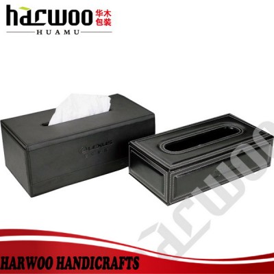 hot selling custom logo Black leather tissue box