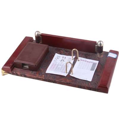 factory sale business display usage portable leather + MDF wood desk calendar with metal hook card slot for UAE office decor