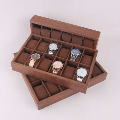 In stock wholesale walnut wood 6 12 18 slots watch sales display plate watch tray